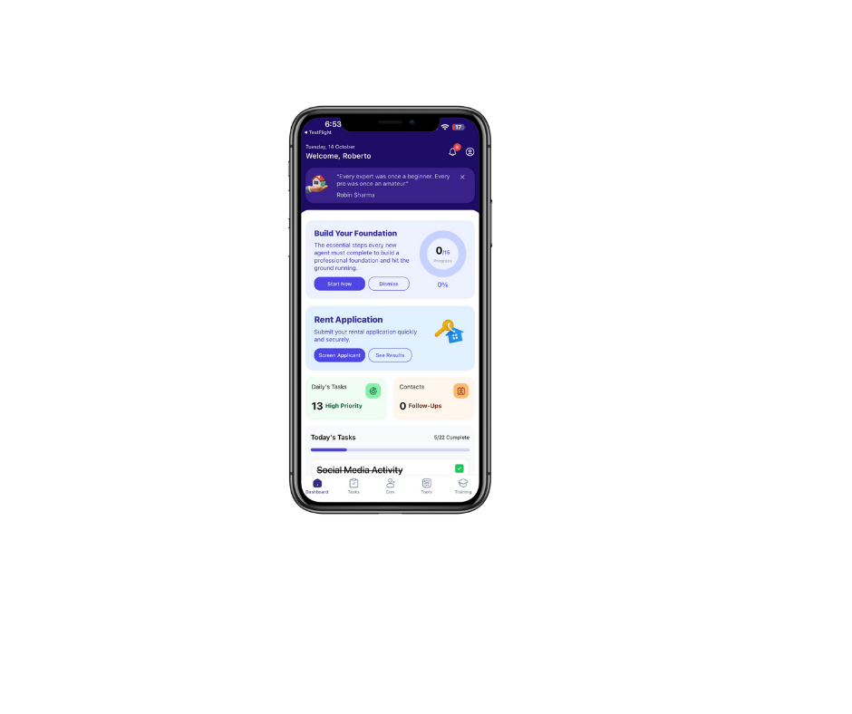Dashboard with Rent Application feature